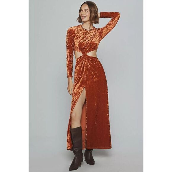 Significant Other Astrid Cutout Velvet Midi Dress Burnt Orange winter Size 4 NWT - Picture 1 of 6